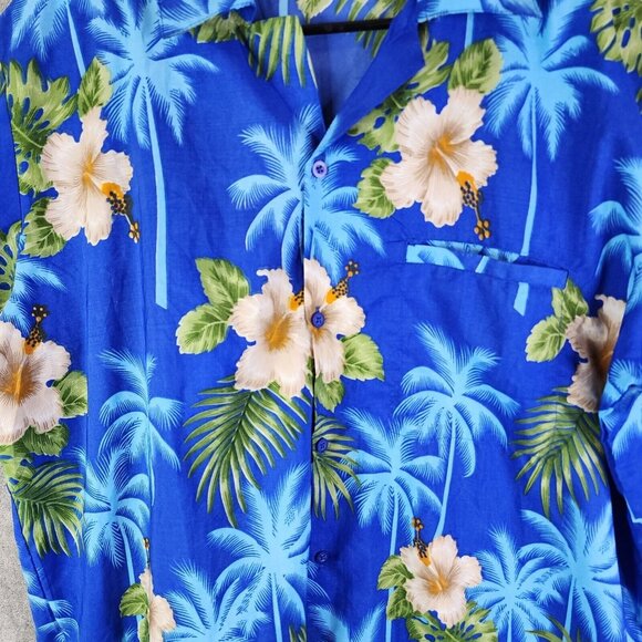 Mens Button-Up Short Sleeve Hawaiian Shirt Vibrant Blue V.H.O. Size Large - Picture 2 of 10